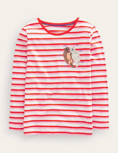 Logo Slub Long Sleeve T-shirt-Red/Pink Otters-1