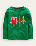 Puff Sleeve Appliqué T-shirt-Deep Green