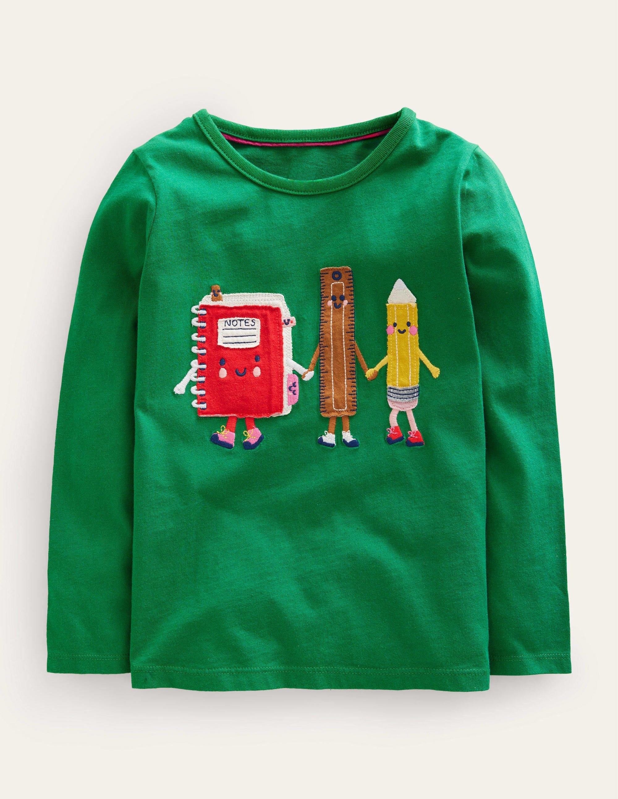 Puff Sleeve Appliqué T-shirt-Deep Green - Image 1