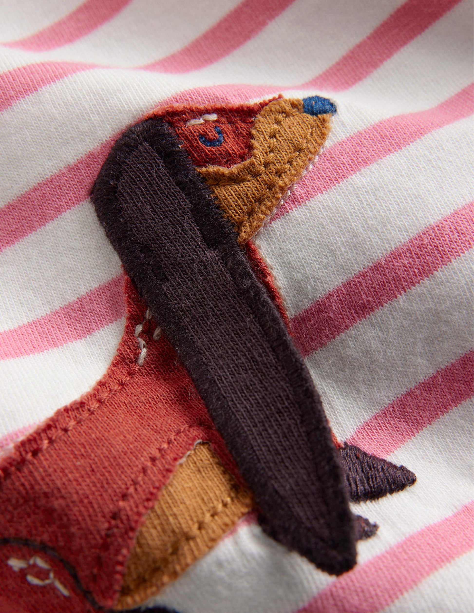 Puff Sleeve Appliqué T-shirt-Pink/Ivory Dogs-3