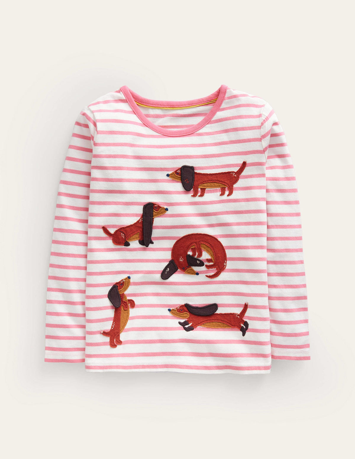 Puff Sleeve Appliqué T-shirt-Pink/Ivory Dogs-1
