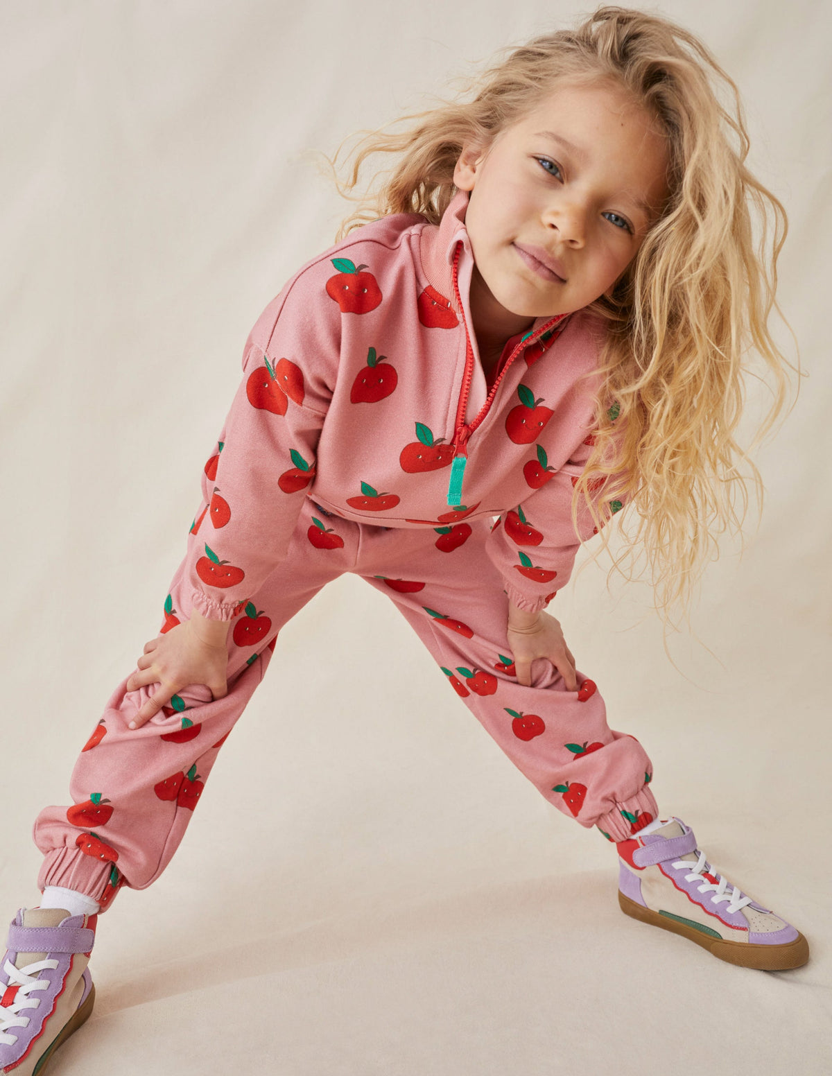 Printed Half Zip Sweat-Almond Pink Apples - Image 4