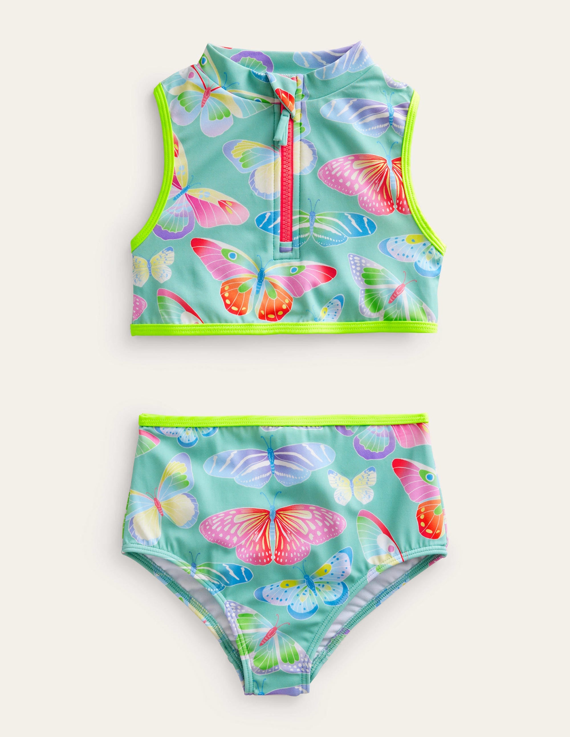 Sporty Sleeveless Bikini-Opal Green Ombre Butterflies - Image 1