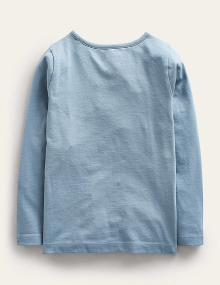 3D Appliqué T-Shirt-Pebble Blue Flowers