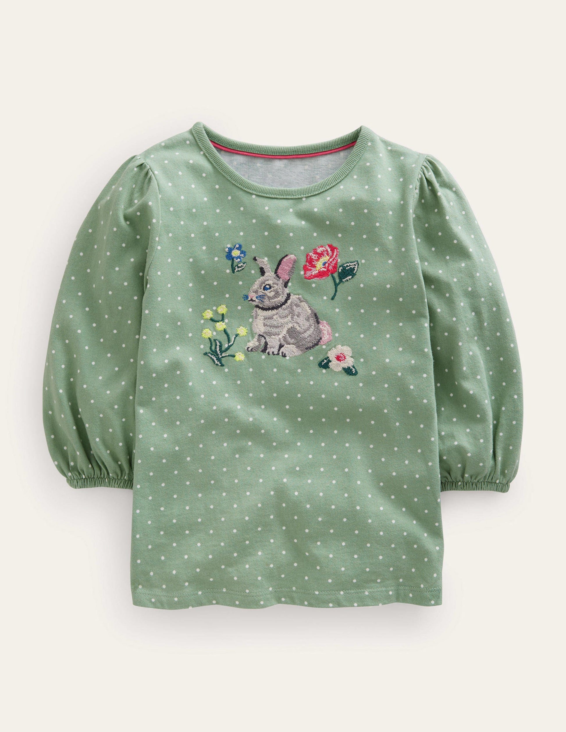 Appliqué Sleeve Detail Top-Green Smoke-2