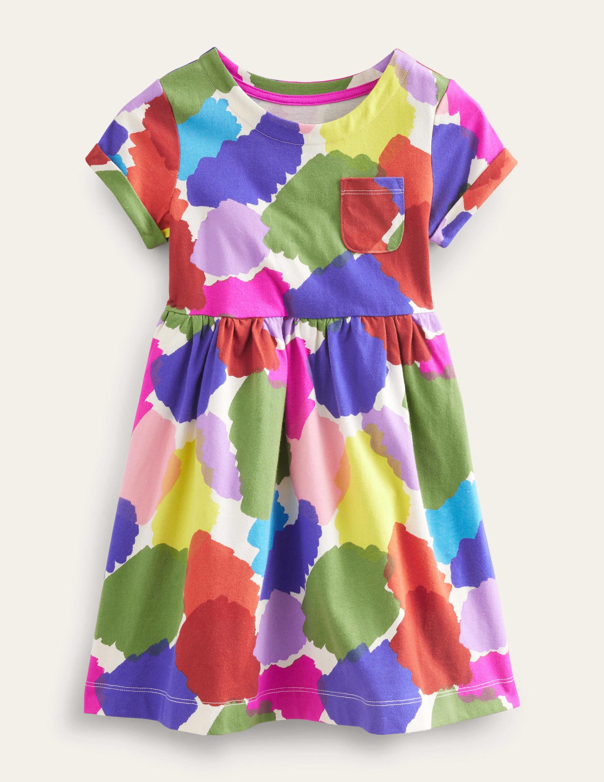 Short-sleeved Fun Jersey Dress-Multi Paint Patch - Image 1