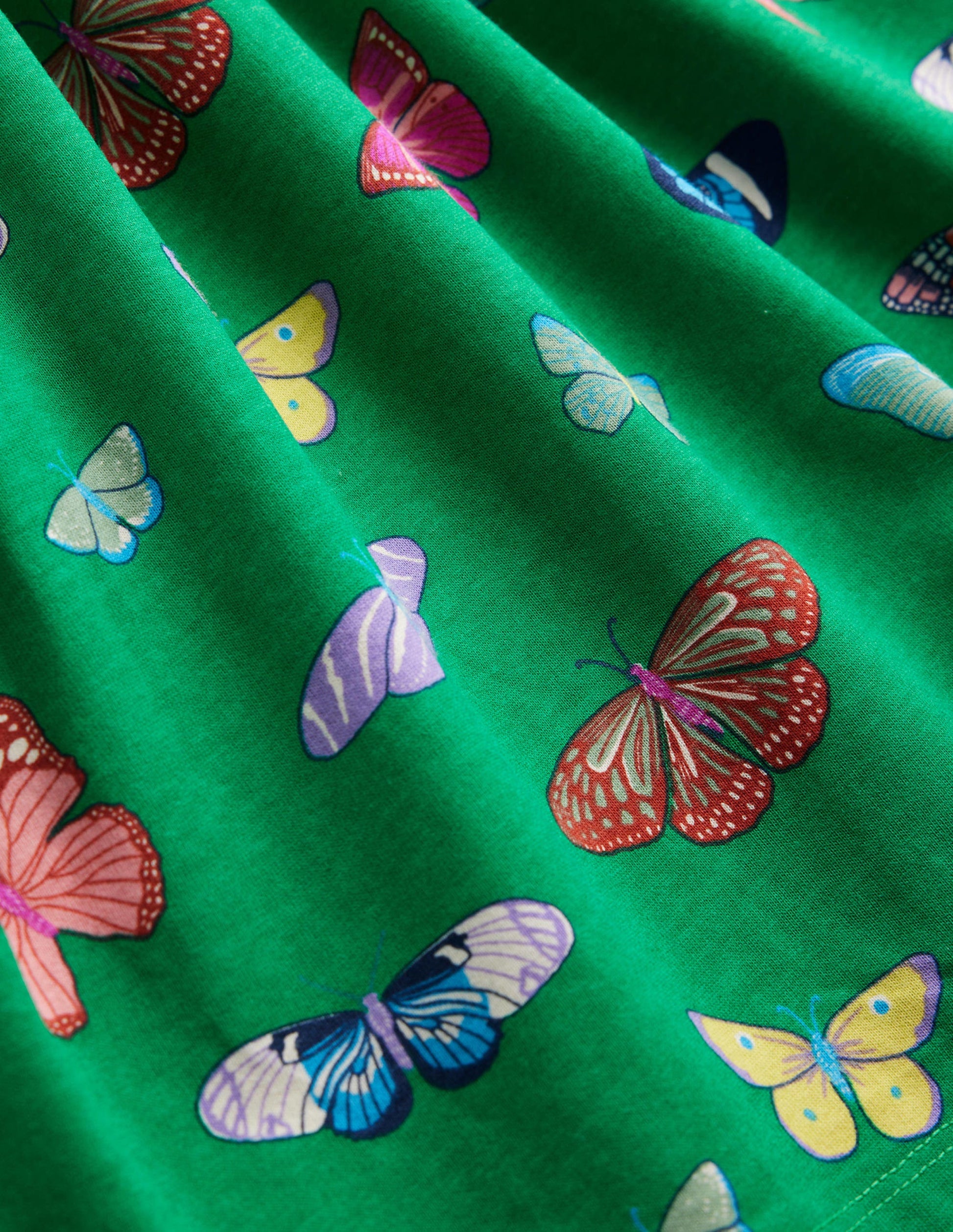 Short-sleeved Fun Jersey Dress-Meadow Green Butterflies-3