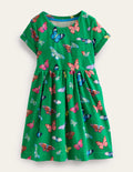 Short-sleeved Fun Jersey Dress-Meadow Green Butterflies