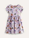 Short-sleeved Fun Jersey Dress-Light Purple Cats