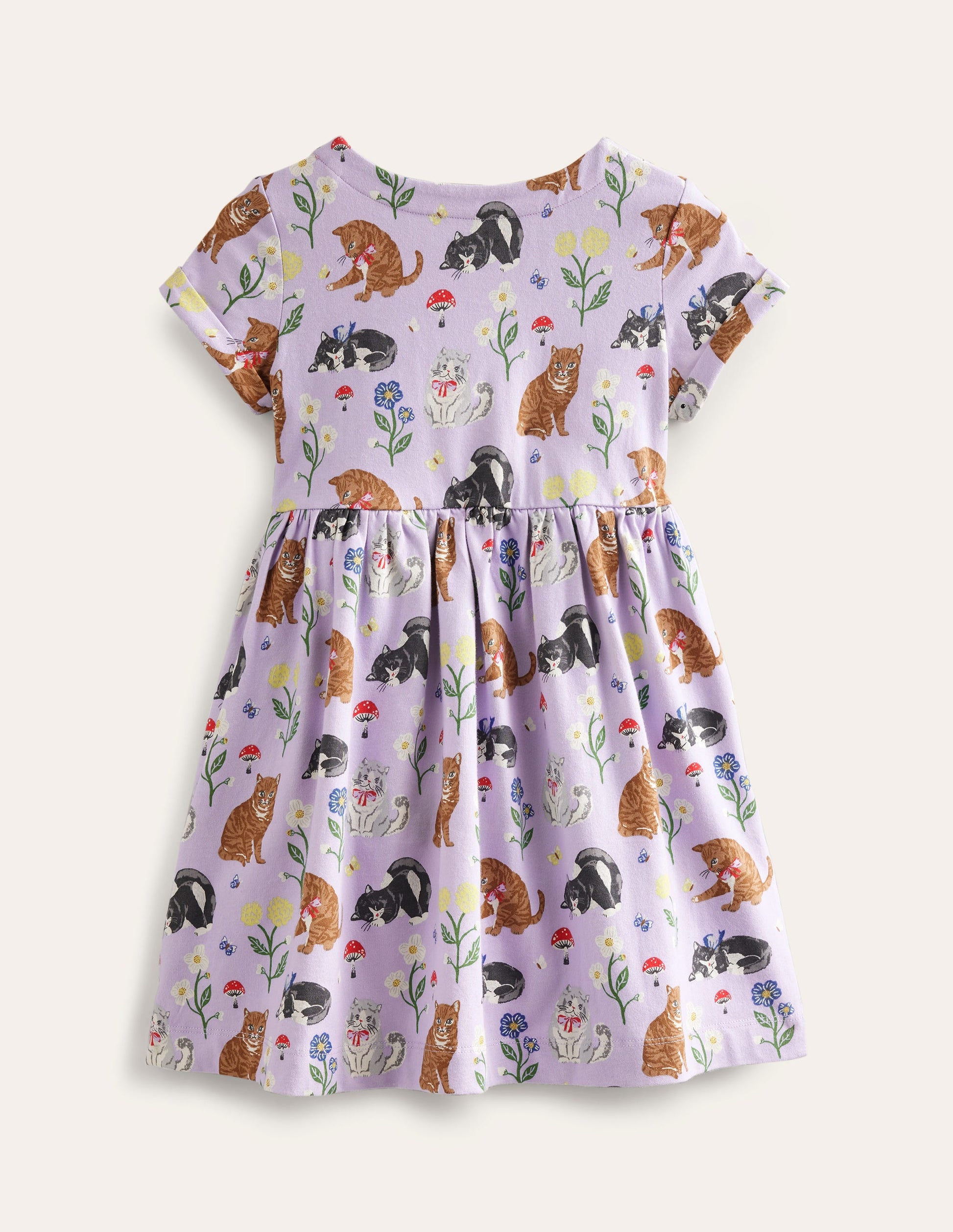 Short-sleeved Fun Jersey Dress-Light Purple Cats-2