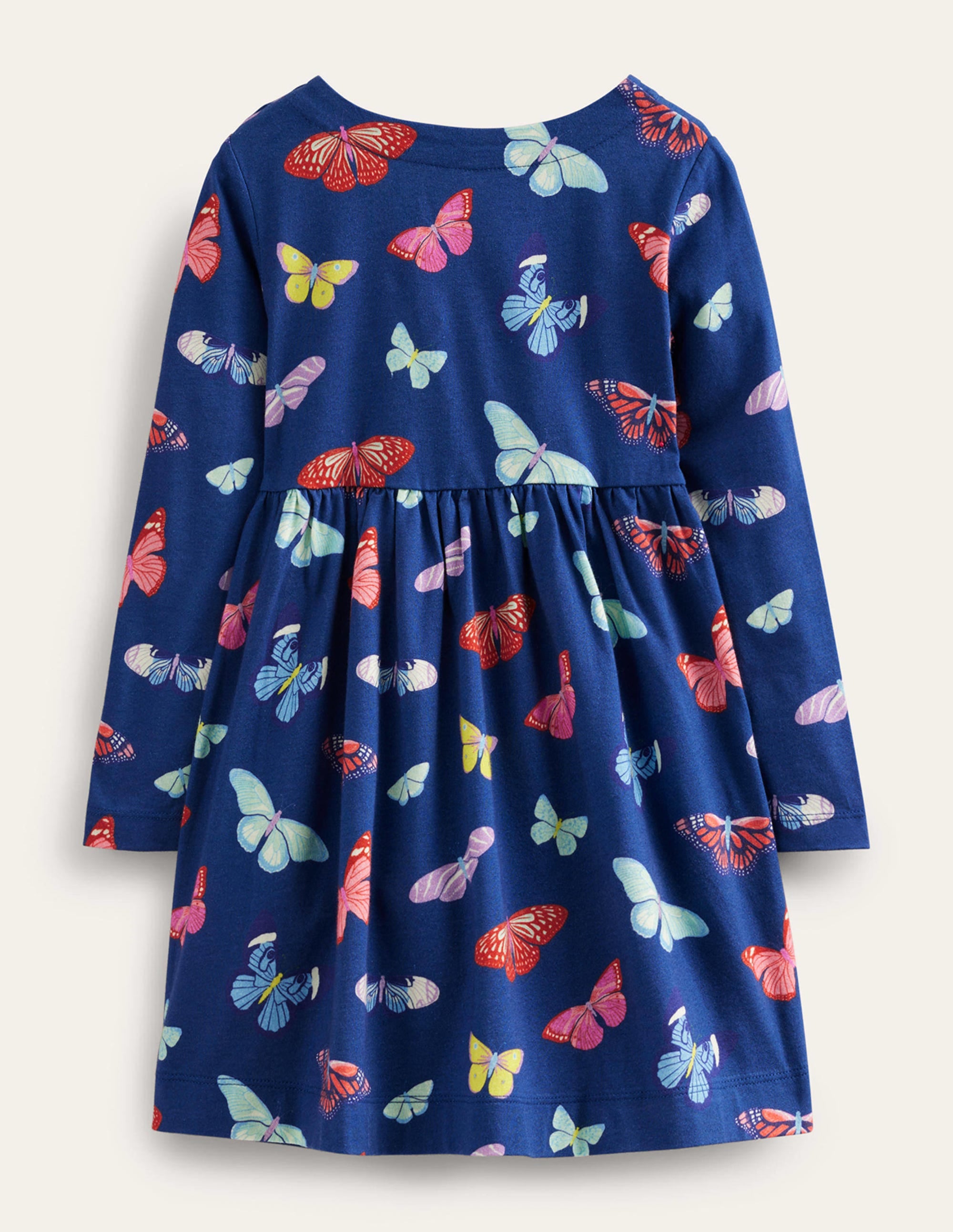 Long Sleeve Fun Jersey Dress-College Navy Butterflies - Image 2