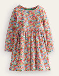Long Sleeve Fun Jersey Dress-Multi Pups Floral