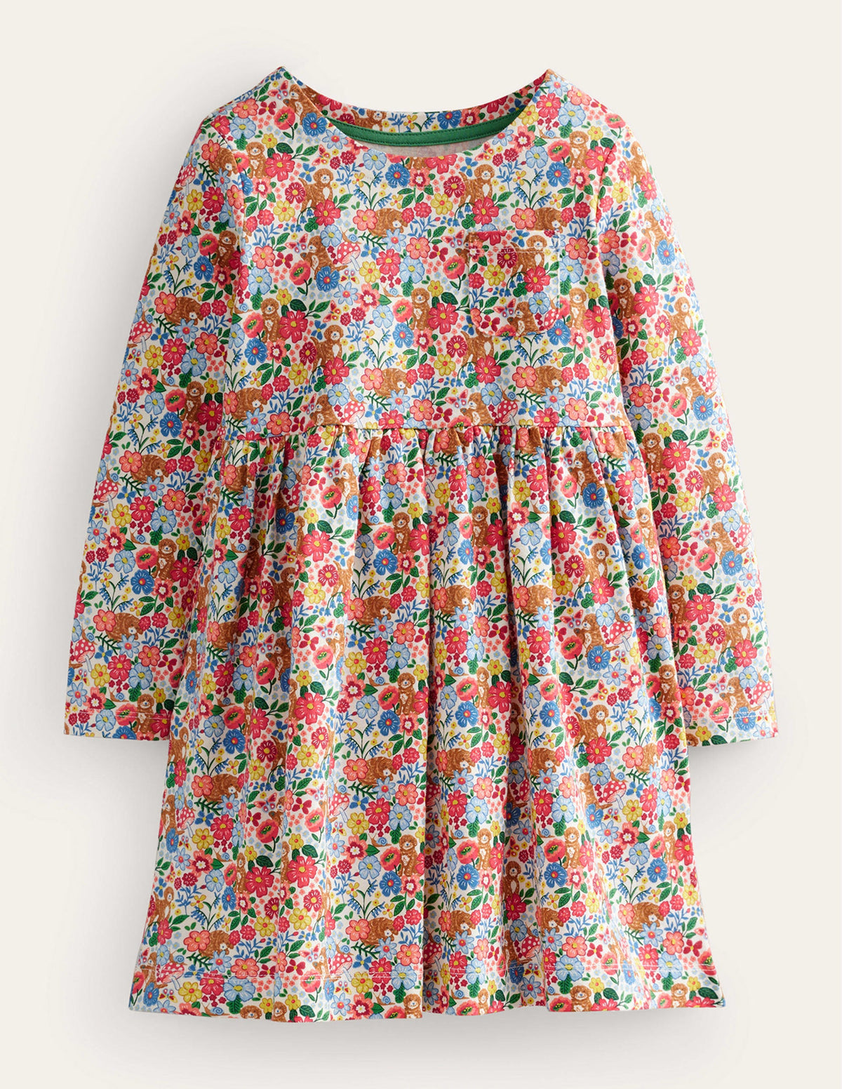 Long Sleeve Fun Jersey Dress-Multi Pups Floral - Image 1