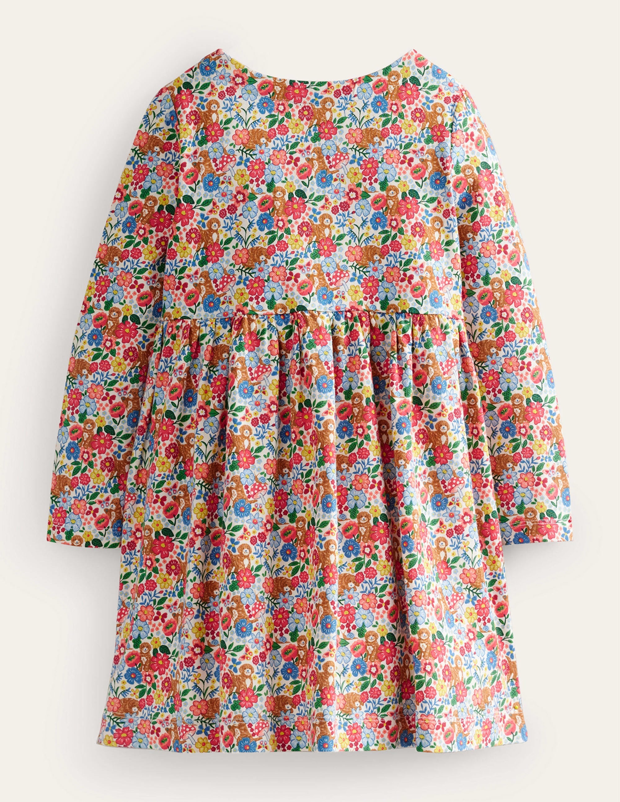 Long Sleeve Fun Jersey Dress-Multi Pups Floral - Image 2