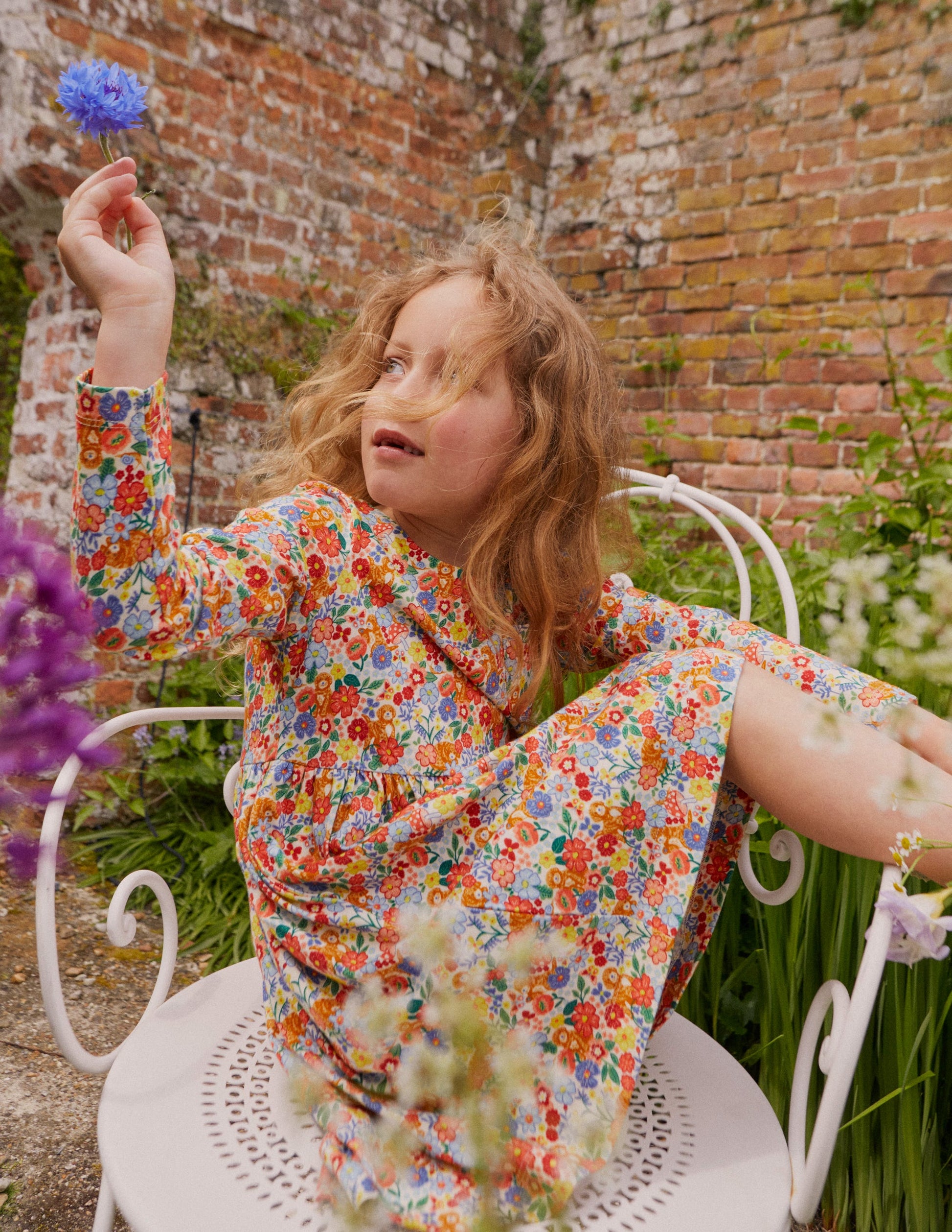 Long Sleeve Fun Jersey Dress-Multi Pups Floral-5