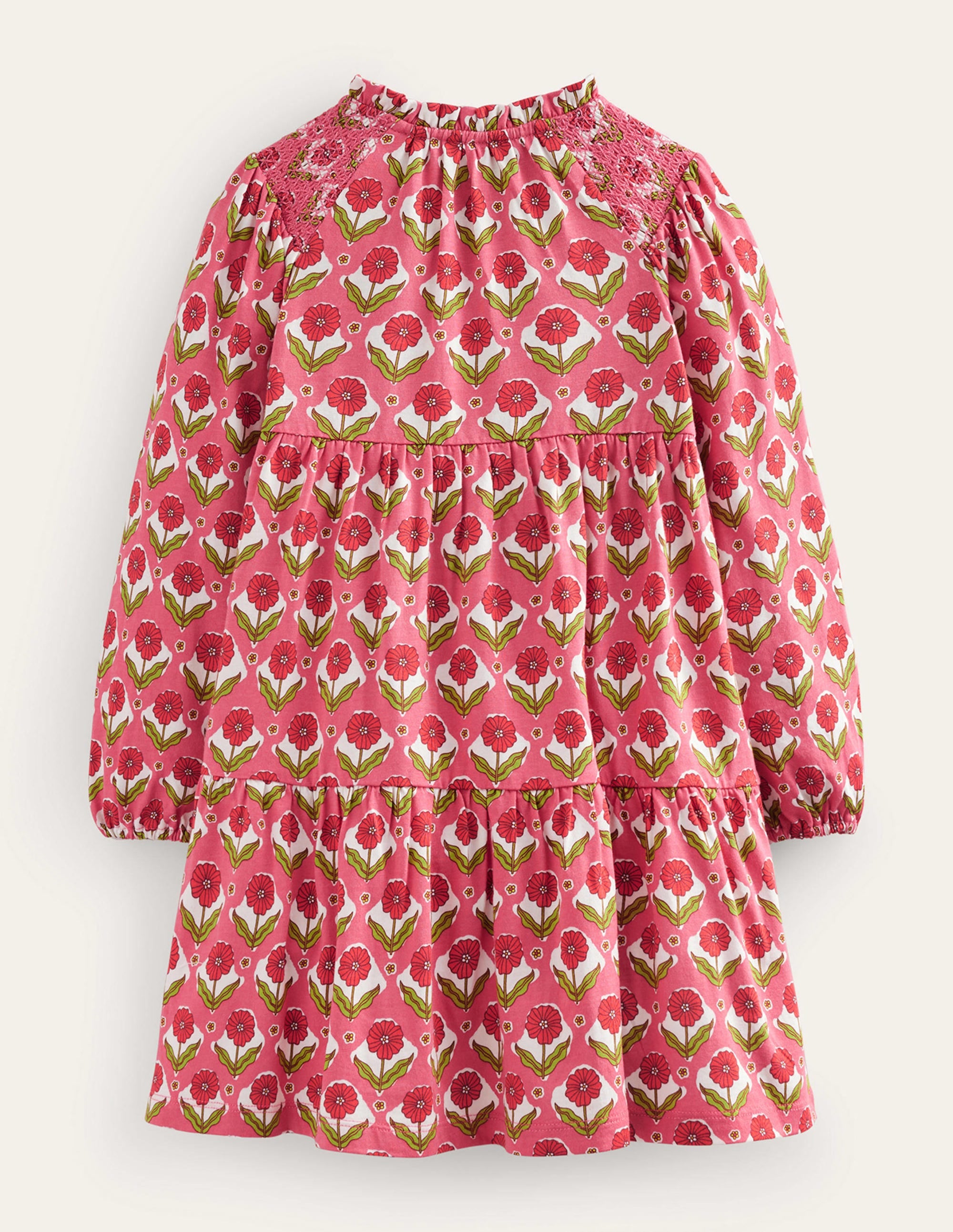 Tiered Jersey Dress-Rose Red Floral - Image 2