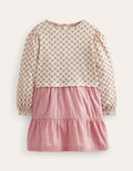 Jersey Woven Mix Dress-Almond Pink