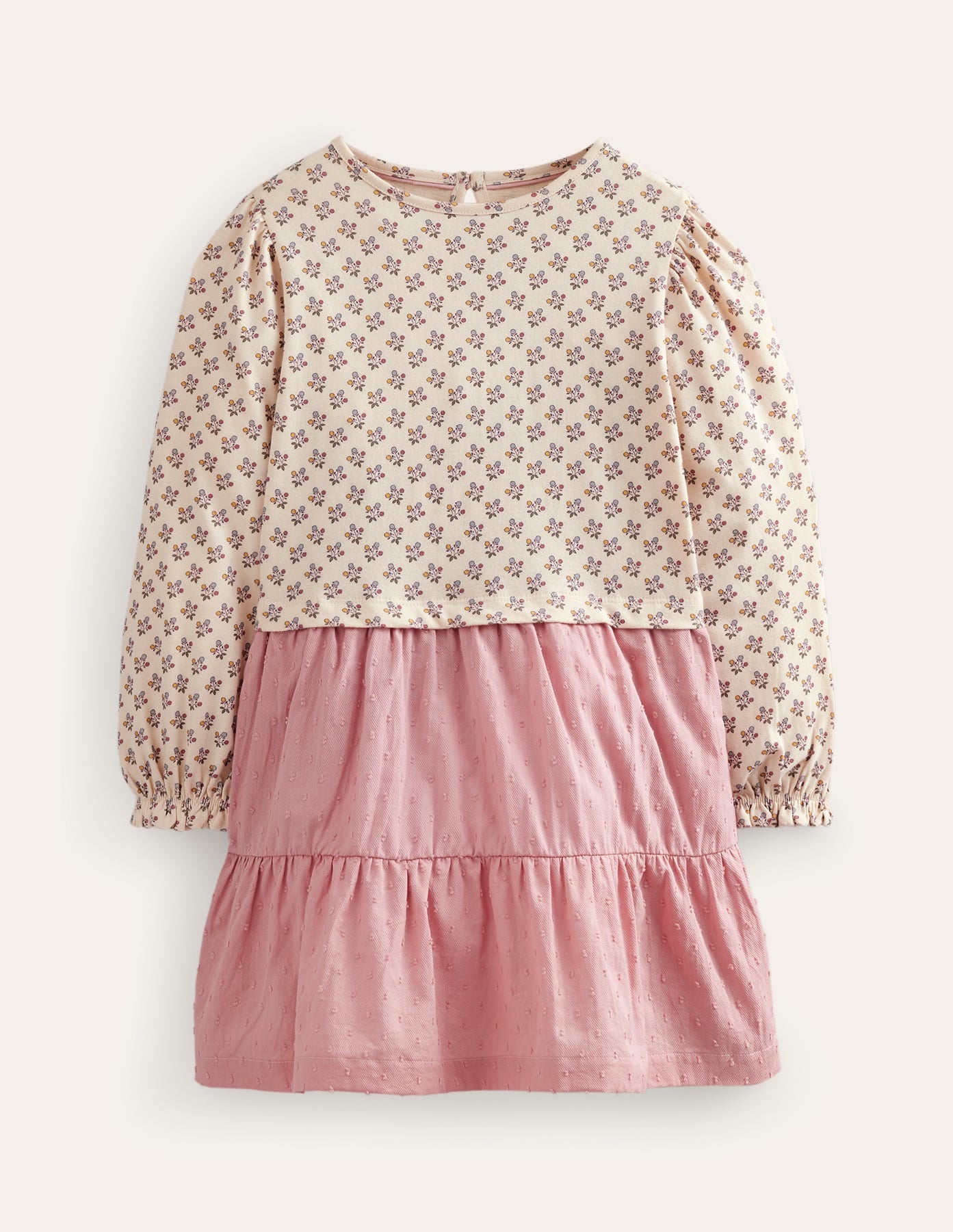 Jersey Woven Mix Dress-Almond Pink-1