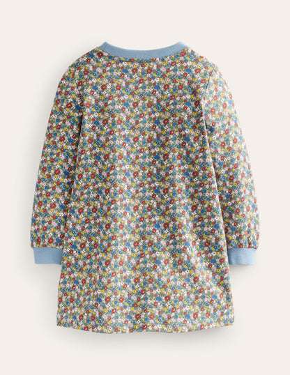 Appliqué Sweatshirt Dress-Pebble Blue Flower Dog-4