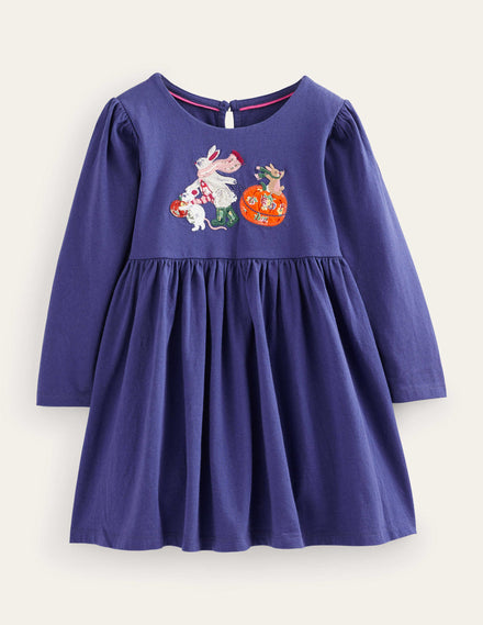 Appliqué Jersey Dress-Blue Yonder