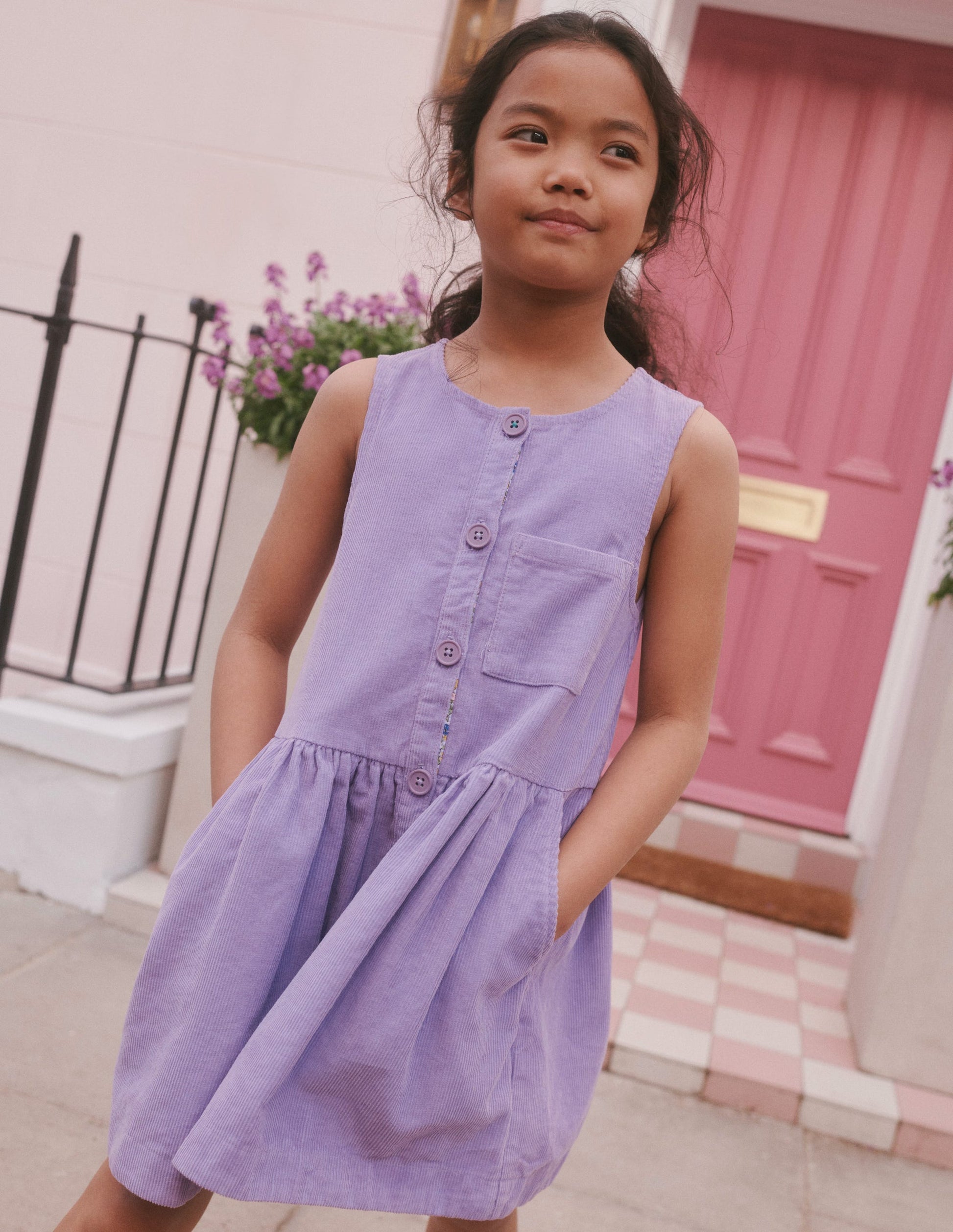 Button Pinafore Dress-Aster Purple-4