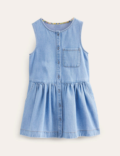 Button Pinafore Dress-Mid Vintage Chambray-1