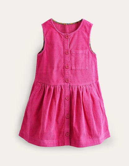 Button Pinafore Dress-Mid Pink-1