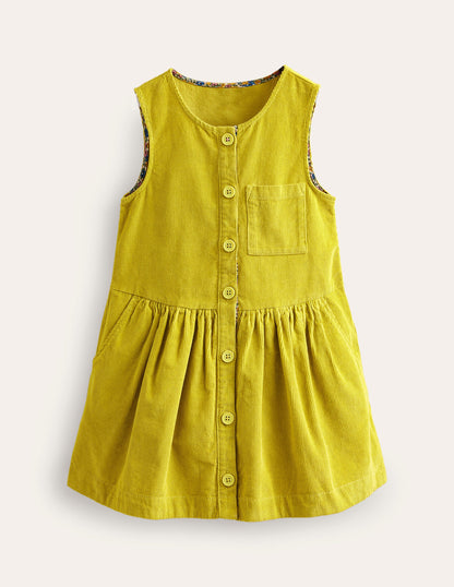 Button Pinafore Dress-Gooseberry Yellow-1