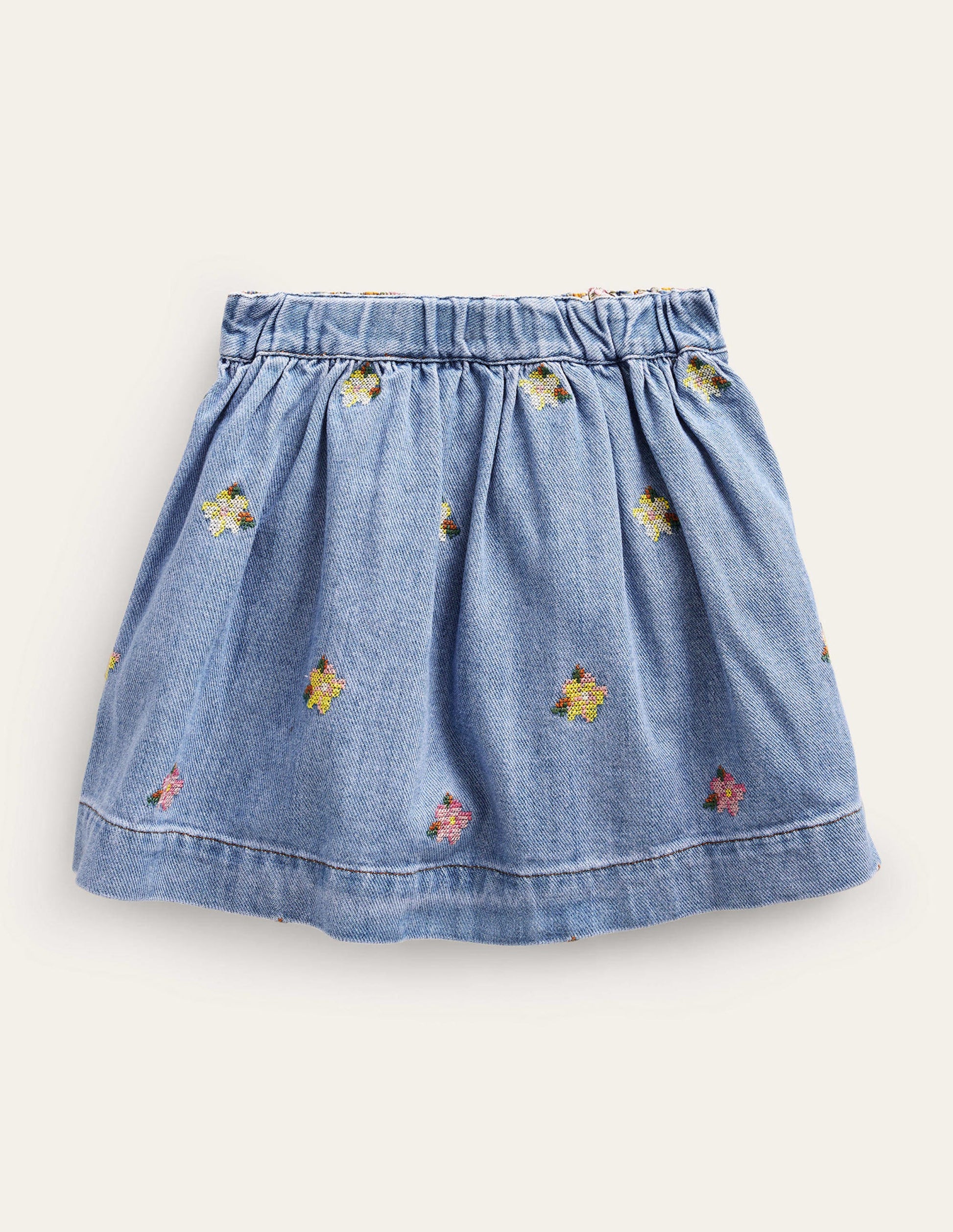 Button Through Twirly Skirt-Mid Chambray-2