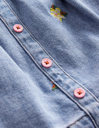 Button Through Twirly Skirt-Mid Chambray-3