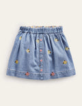 Button Through Twirly Skirt-Mid Chambray