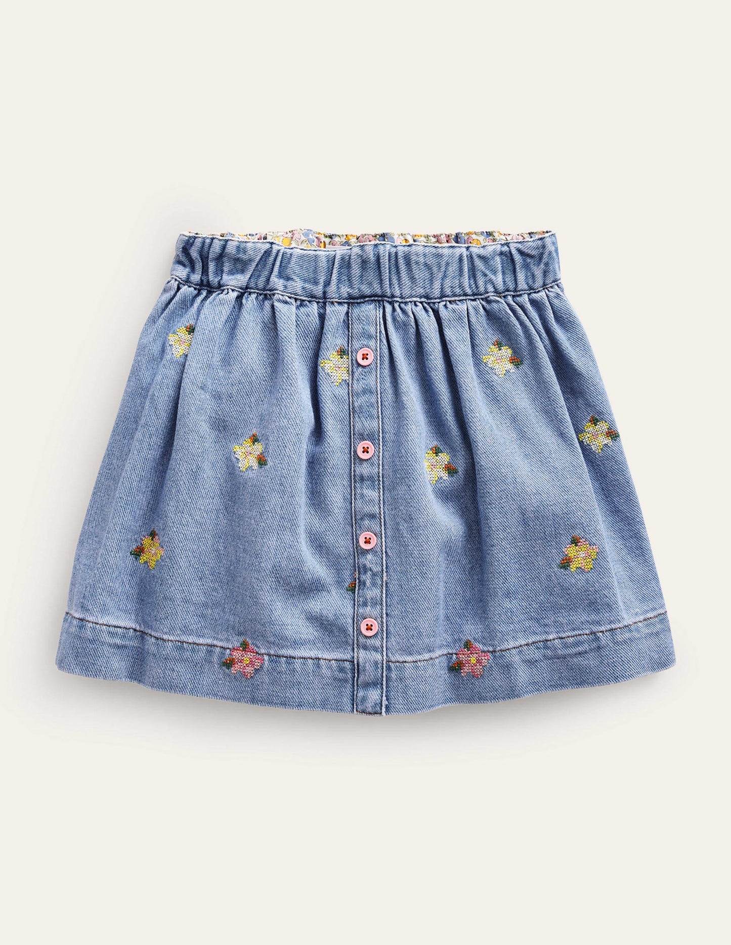 Button Through Twirly Skirt-Mid Chambray