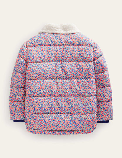 Borg Detail Padded Jacket-Jam Red Micro Floral-2