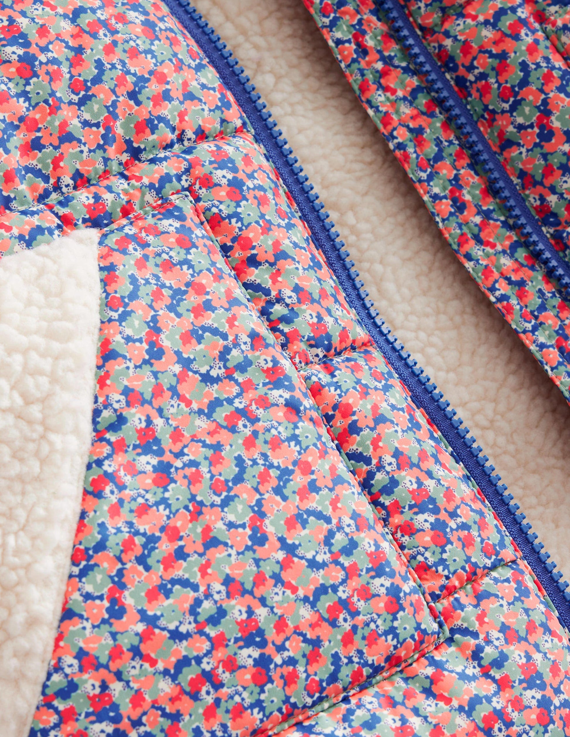 Borg Detail Padded Jacket-Jam Red Micro Floral-3