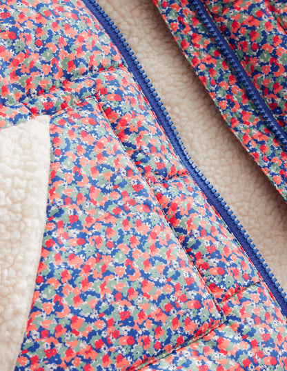 Borg Detail Padded Jacket-Jam Red Micro Floral-3