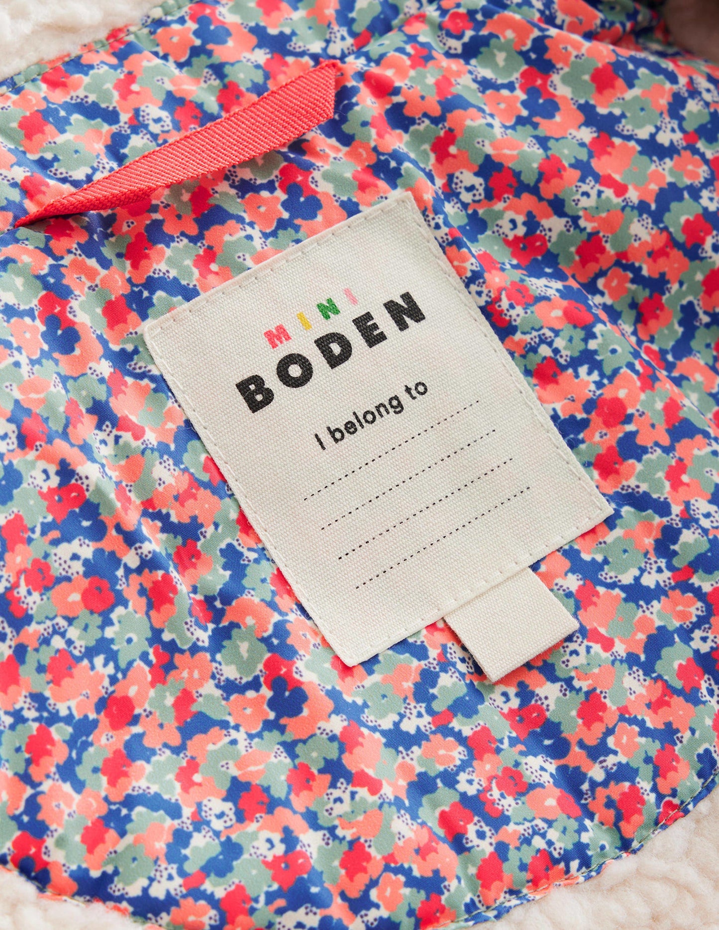 Borg Detail Padded Jacket-Jam Red Micro Floral