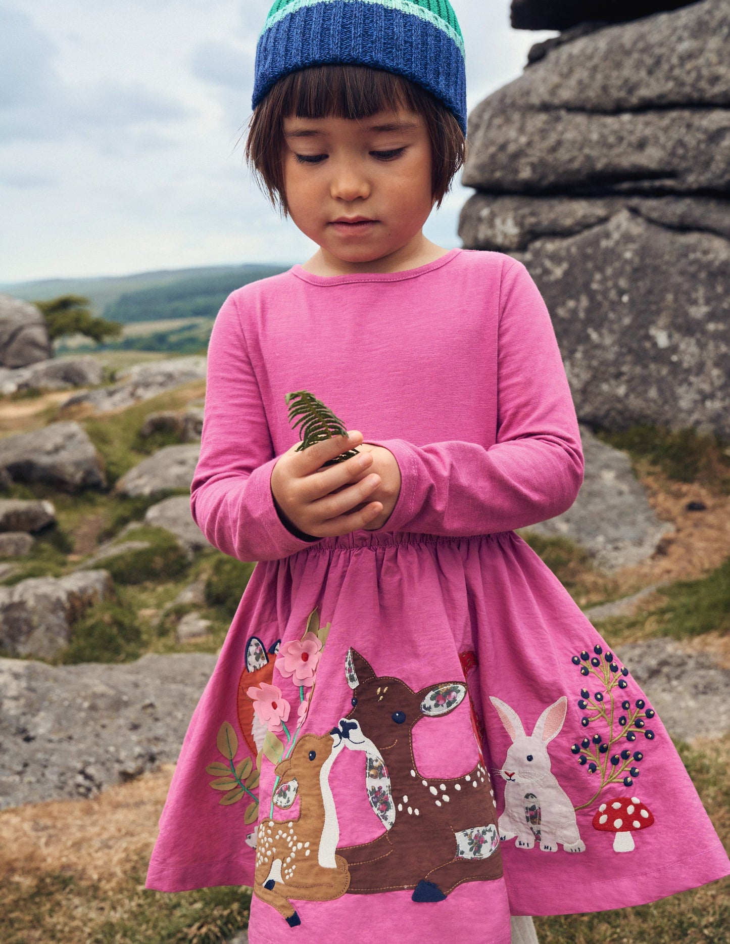 Jersey Woven Applique Dress-Teacup Pink