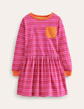 Slub Stripe Jersey Dress-Bright Pink