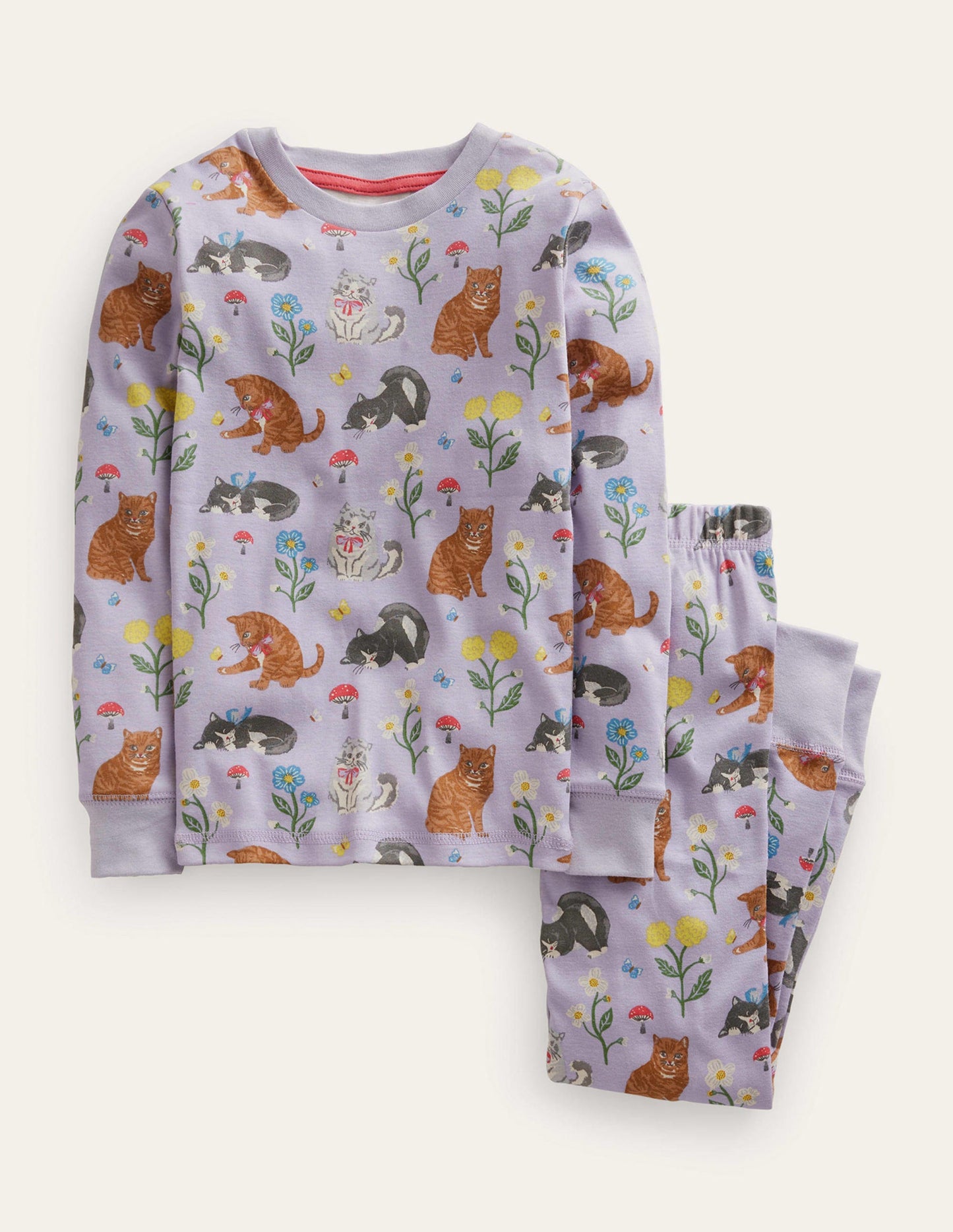Snug Long John Pyjamas-Light Purple Cats