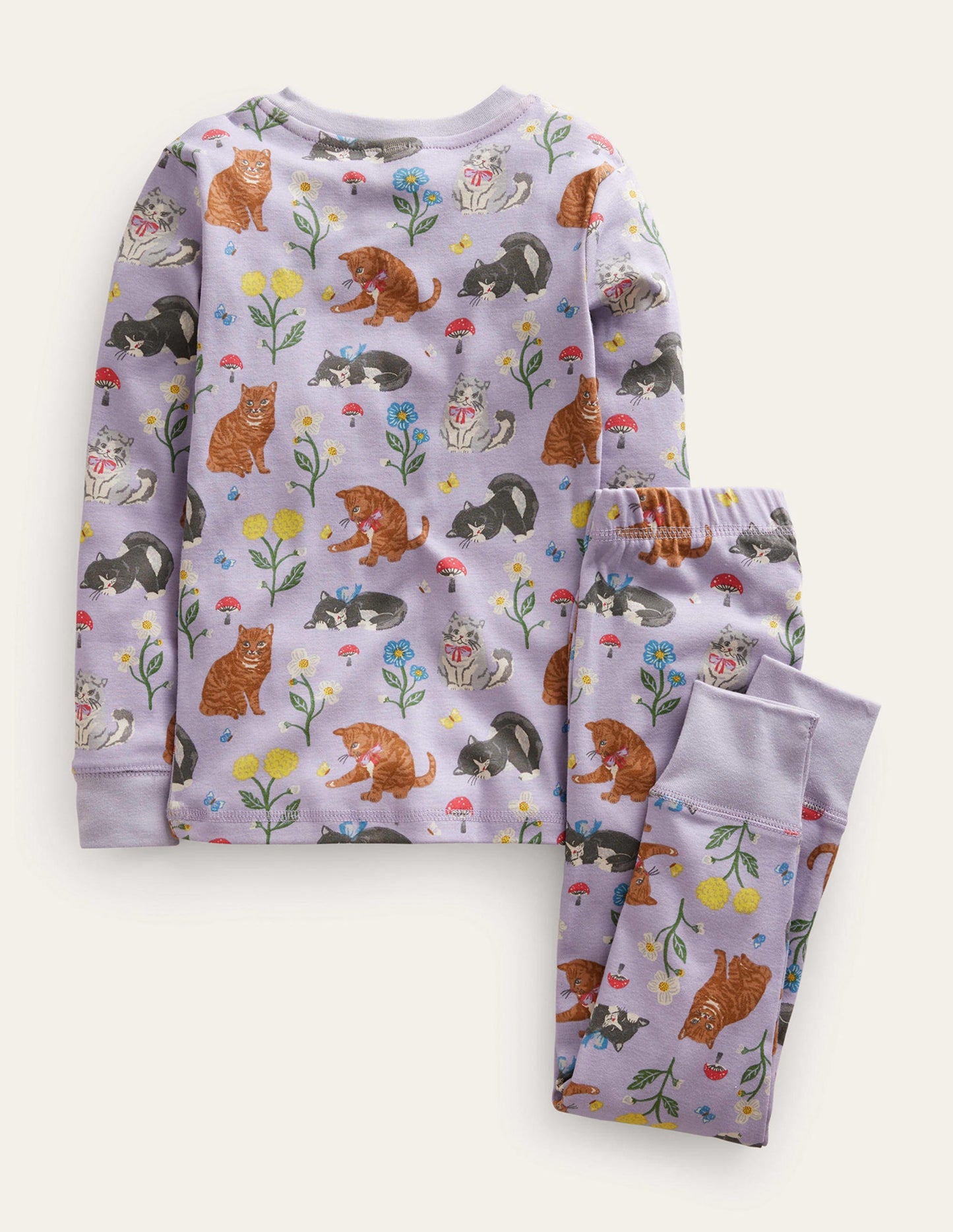 Snug Long John Pyjamas-Light Purple Cats