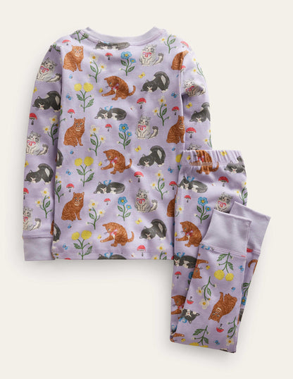 Snug Long John Pyjamas-Light Purple Cats-2