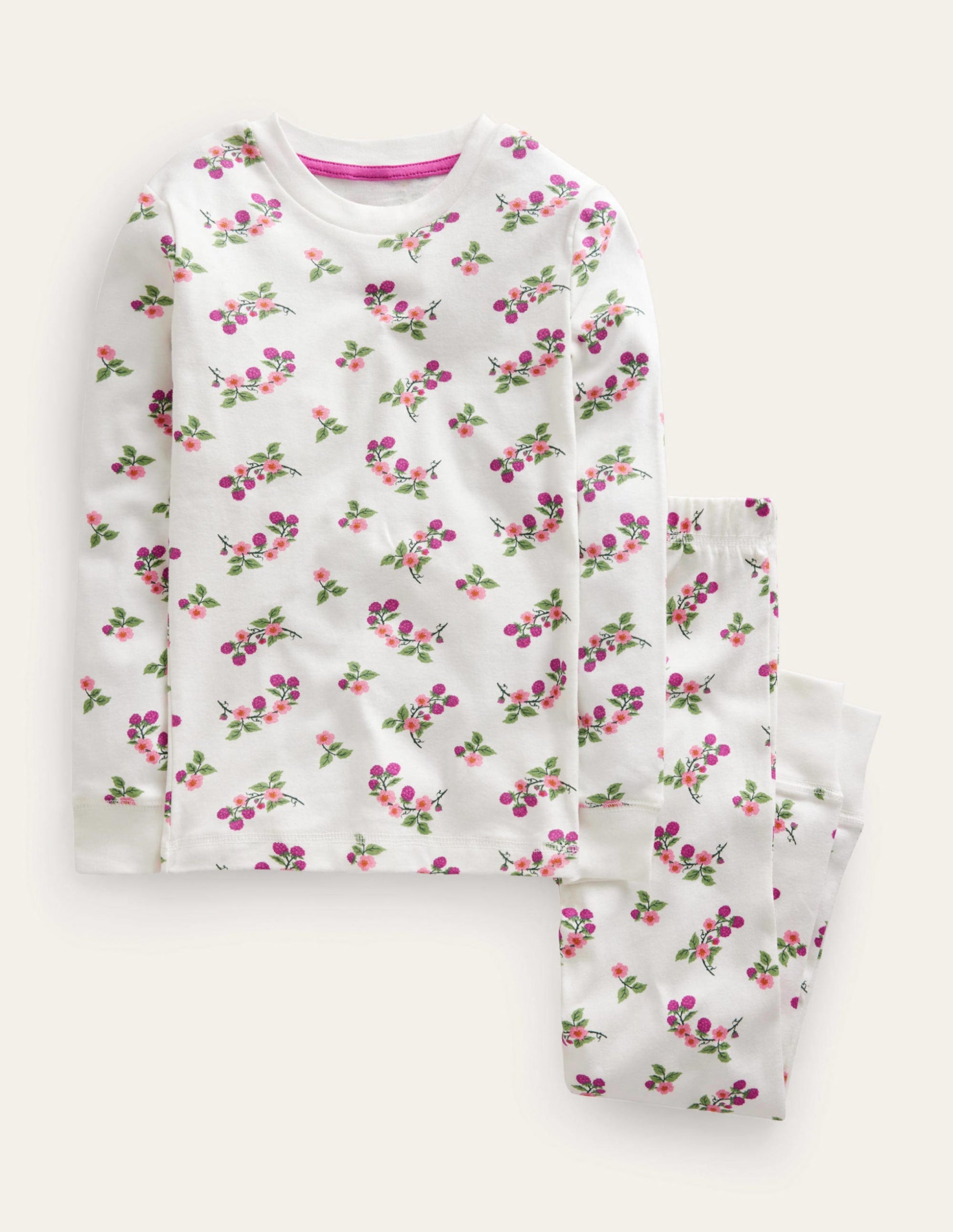 Snug Long John Pyjamas-Ivory Floral-1