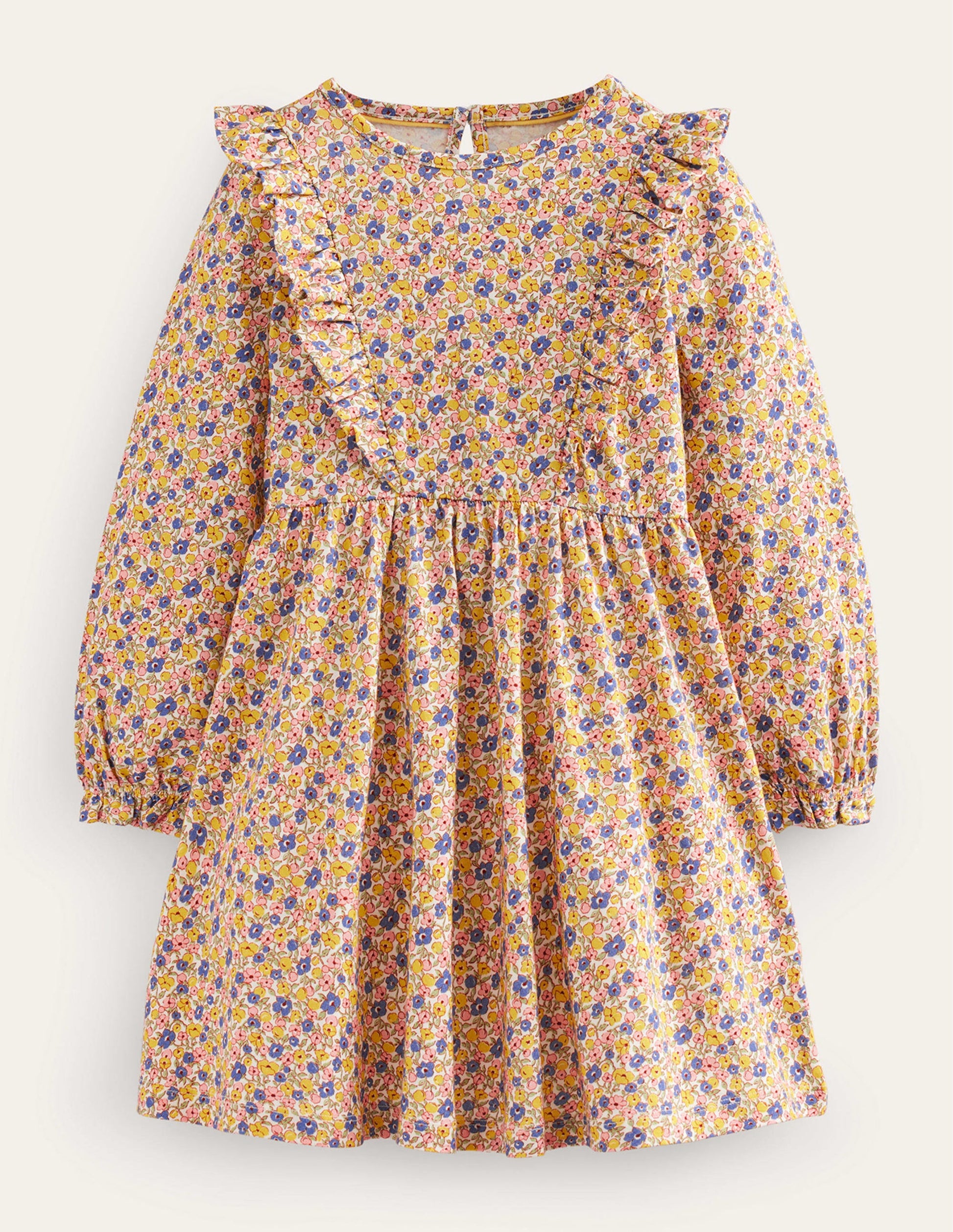Long Sleeve Ruffle  Dress-Multi Ditsy Floral-1