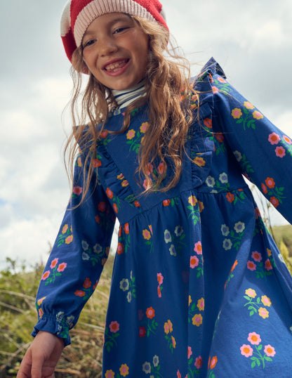 Long Sleeve Ruffle  Dress-College Navy Flower-2