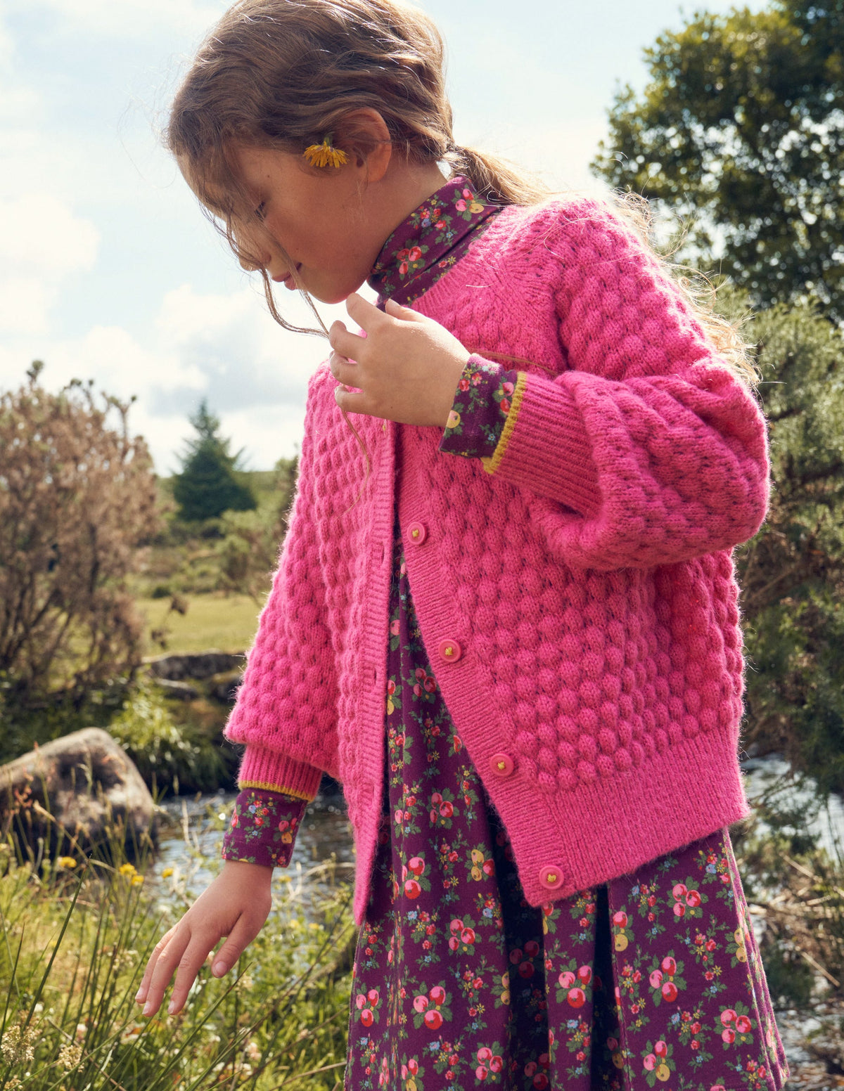 Bobble Stitch Cardigan-Mid Pink - Image 4