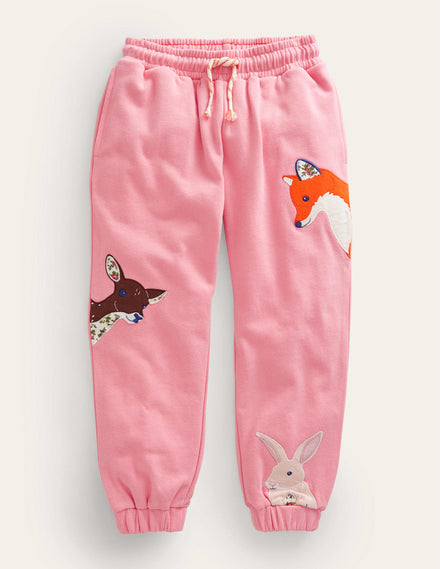 Appliqué Joggers-Almond Pink Animals
