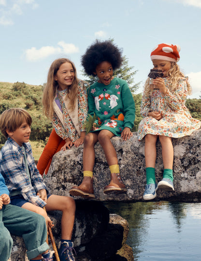 Cosy Appliqué Sweatshirt Dress-Deep Green Woodland-1