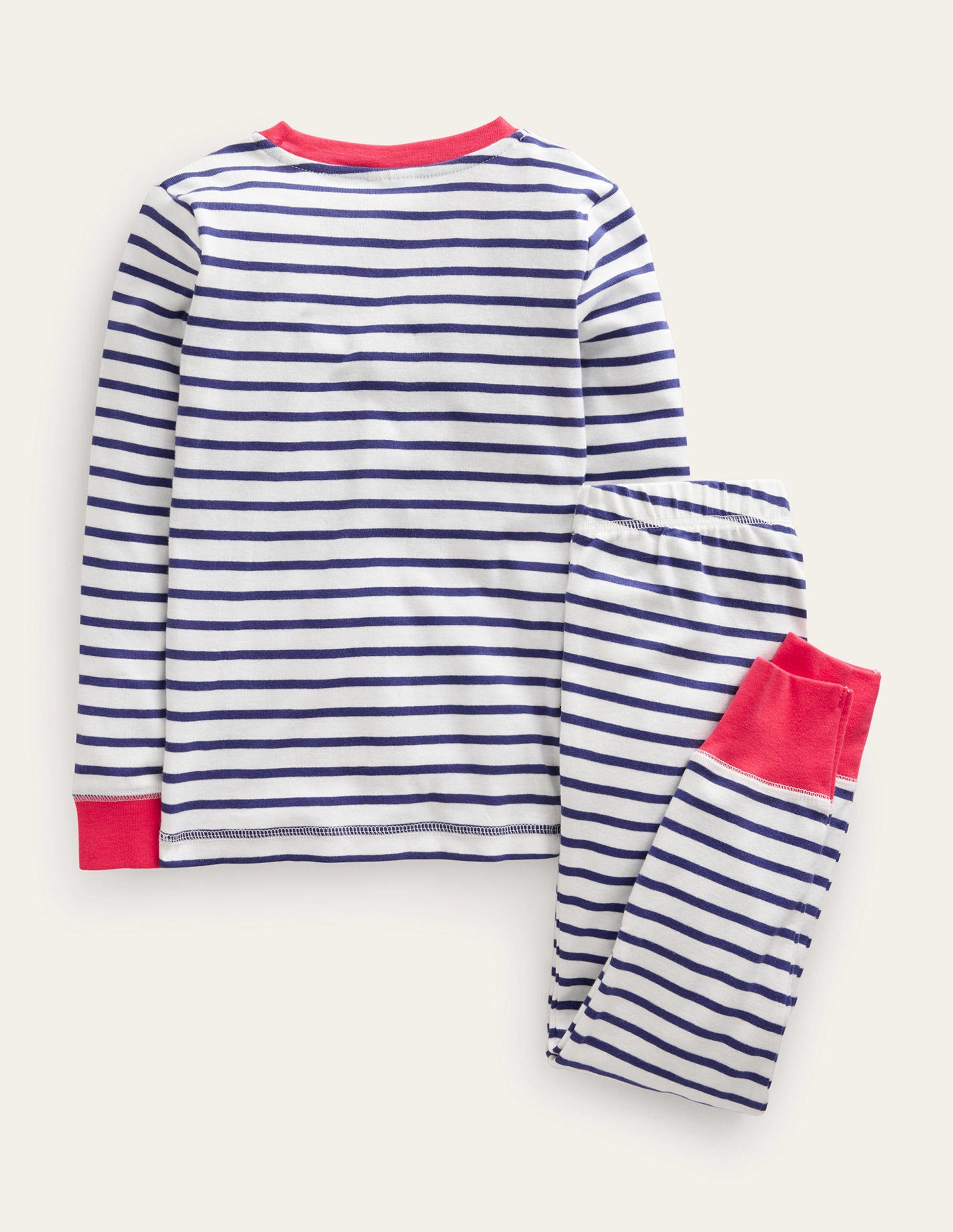 Snug Striped Long John Pyjamas-Ivory/Navy Breton-2
