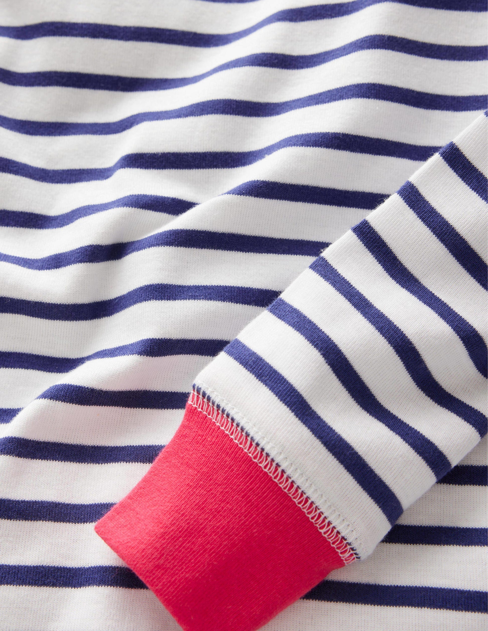 Snug Striped Long John Pyjamas-Ivory/Navy Breton-3