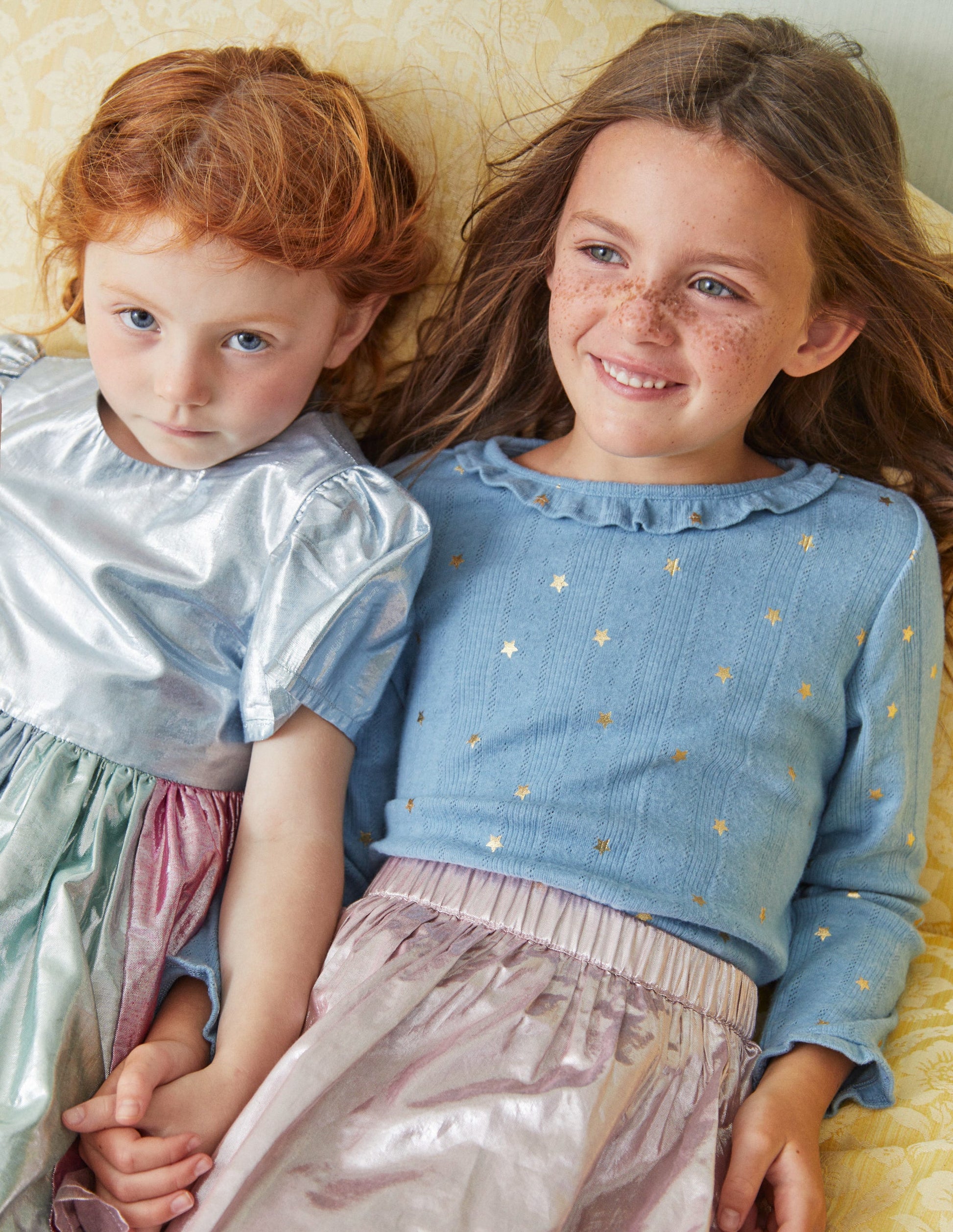 Ruffle Sparkle Pointelle-Pebble Blue Gold Star-4